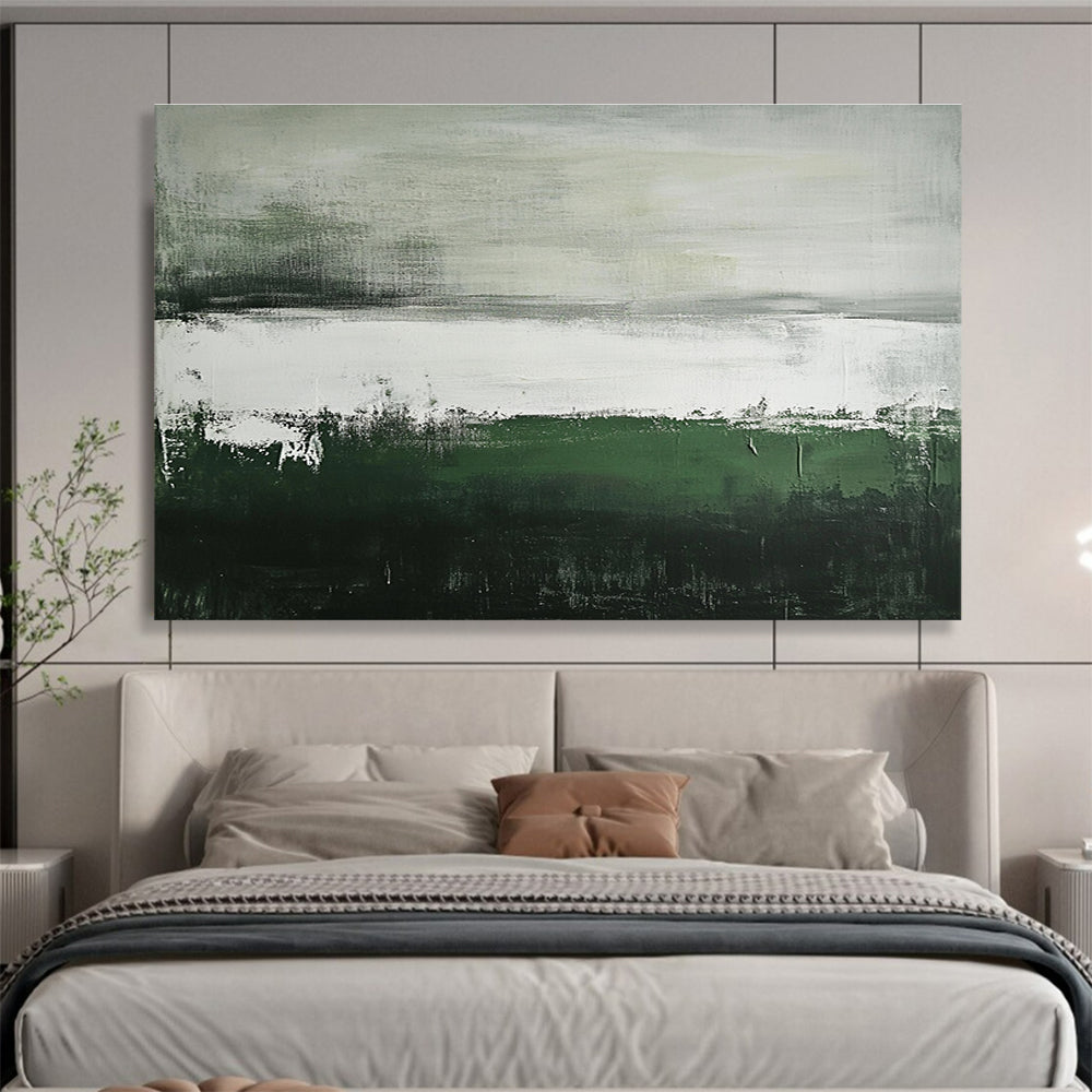 Hand Painted Art Green, Gray & White Textured Landscape Abstract Painting HPS297