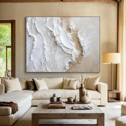 Oversized Abstract Wall Art Beige White Textured Wave Acrylic Art PT450