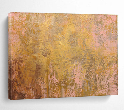 Oversized Abstract Wall Art Gold & Pink Textured Abstract On Canvas HPS019