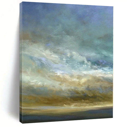 Hand-Painted Blue and Beige Sky and Horizon Abstract Landscape Painting DPS416