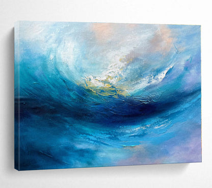 Hand-Painted Blue & Purple Ocean Wave Abstract Painting On Canvas HPS071