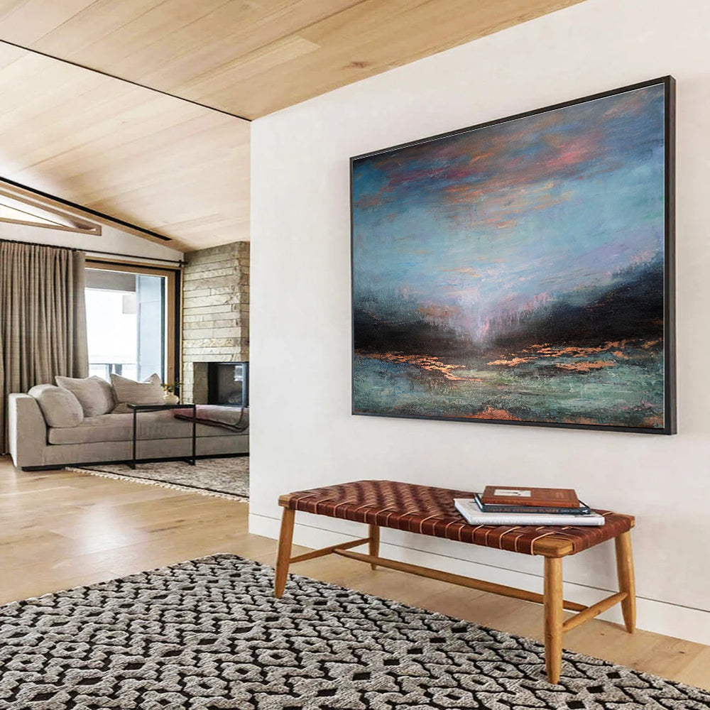 Hand-Painted Colorful Sky & Water Abstract Landscape Art HPS141