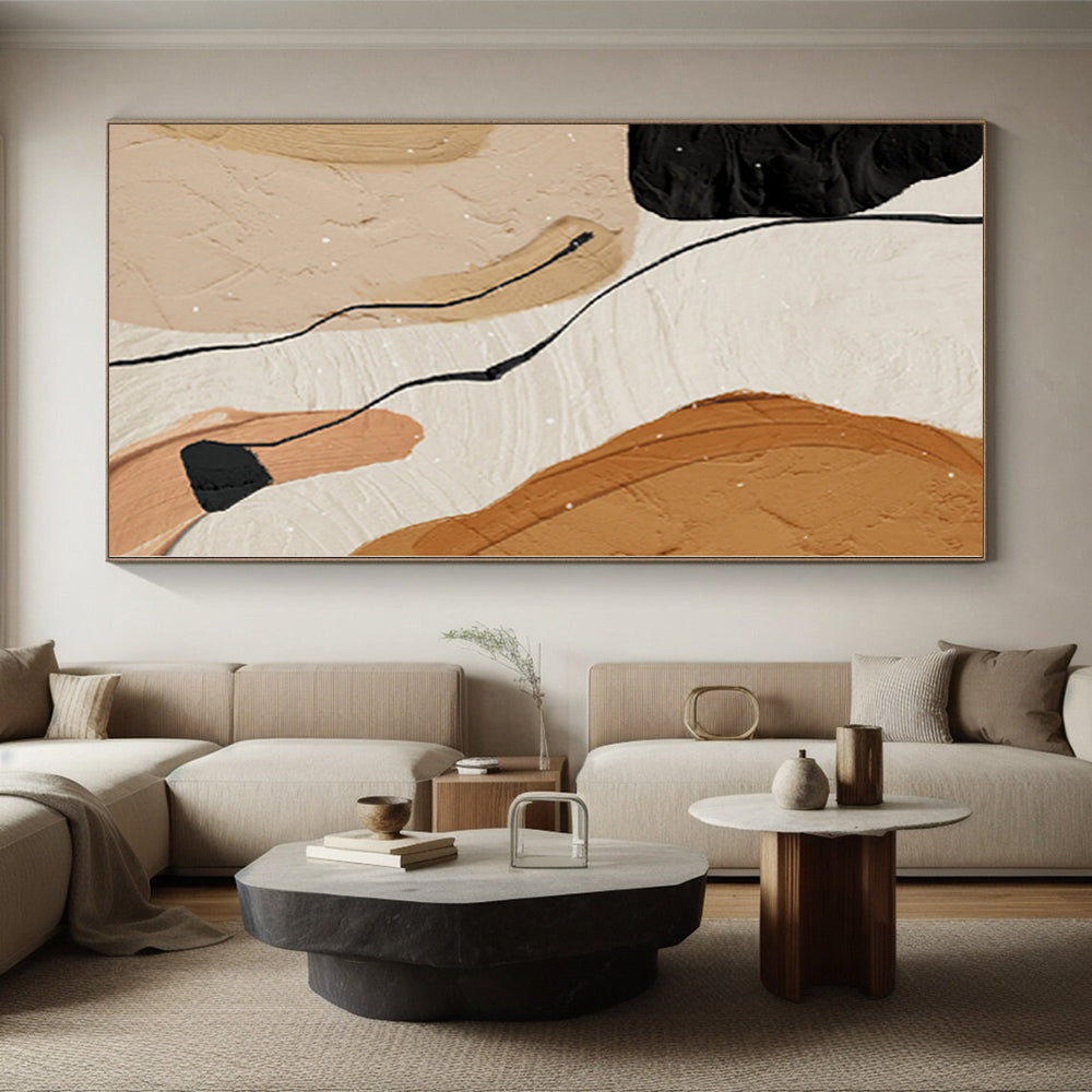 Hand Painted Art Beige, Brown & Black Geometric Abstract Painting On Canvas PT083