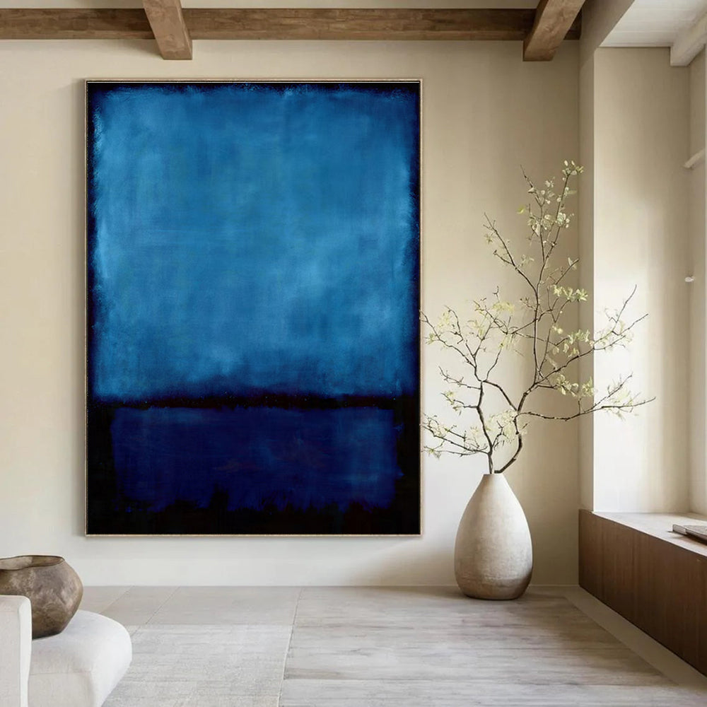 Hand-Painted Deep Blue & Black Abstract Color Block, Modern Art Acrylic DPS496