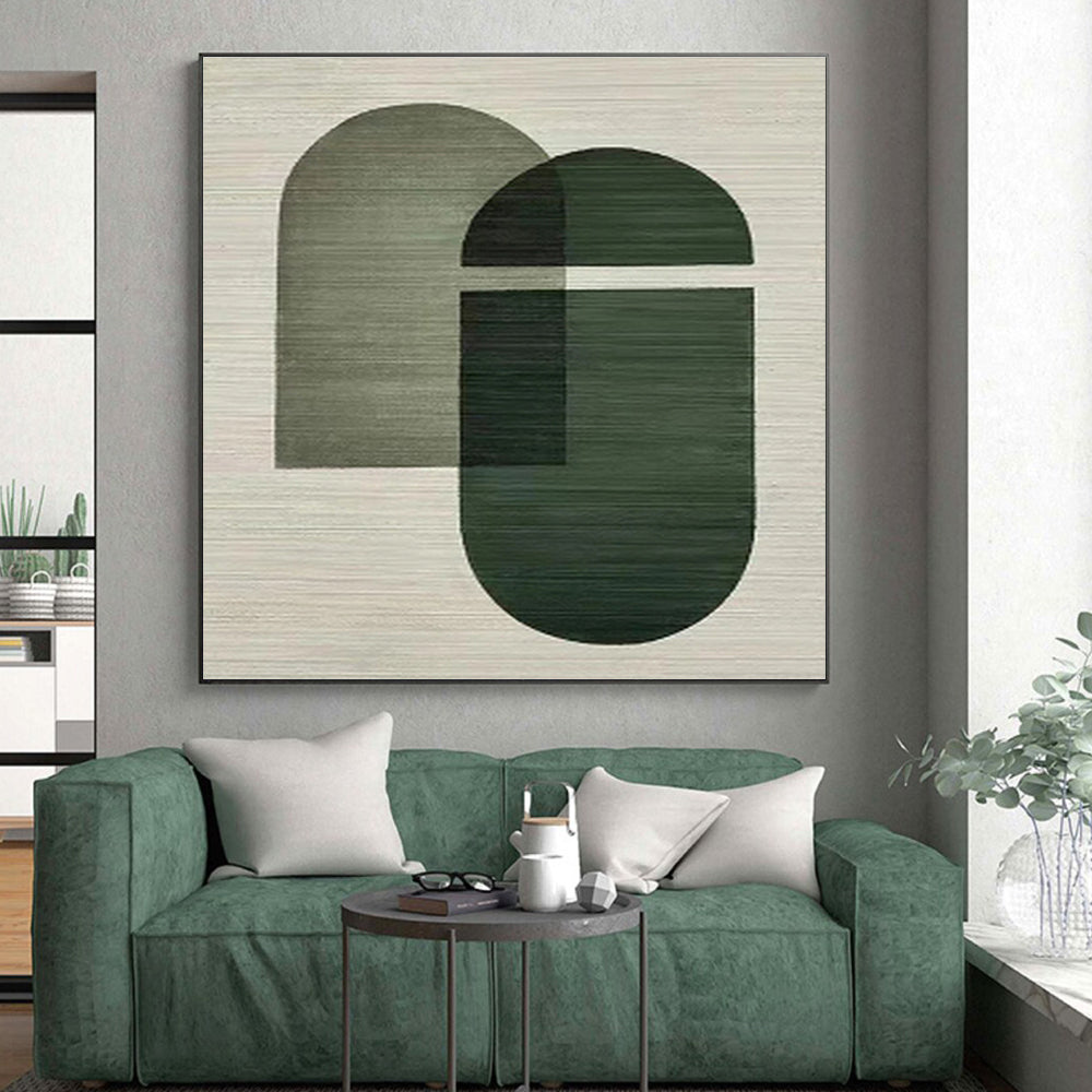 Large Size Green Beige Geometric Overlapping Abstract Art PT335