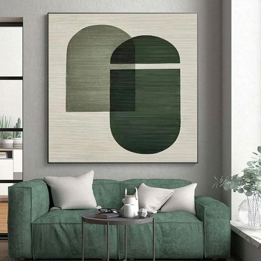 Large Size Green Beige Geometric Overlapping Abstract Art PT335