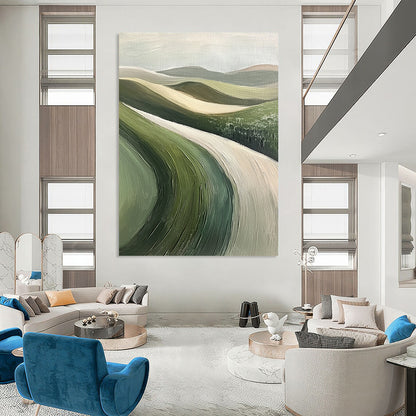 Minimalist Canvas Art Green and Beige Abstract Rolling Hills Painting DPS438