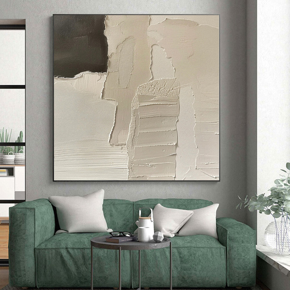Large Size White & Black Textured Abstract Painting On Canvas PT028