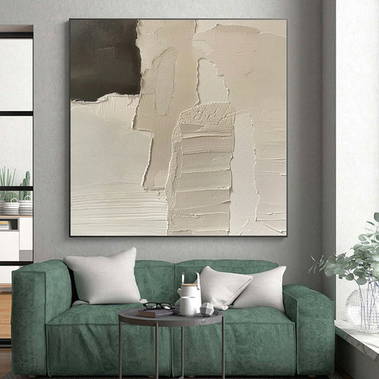Large Size White & Black Textured Abstract Painting On Canvas PT028