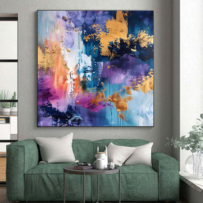 Oversized Abstract Wall Art in Purple, Blue, Pink, Orange, and Gold Textural Abstract Compositions PT255