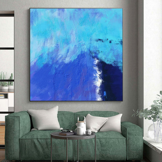 Large Size Blue and Turquoise Textured Abstract Art PT809