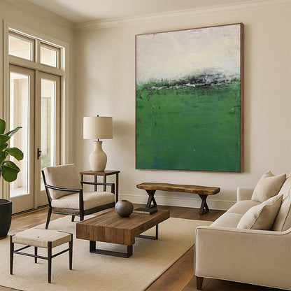 Big Painting Green Abstract Landscape, Large Size Modern Art Acrylic PT539
