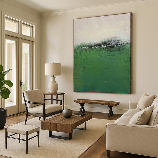 Big Painting Green Abstract Landscape, Large Size Modern Art Acrylic PT539