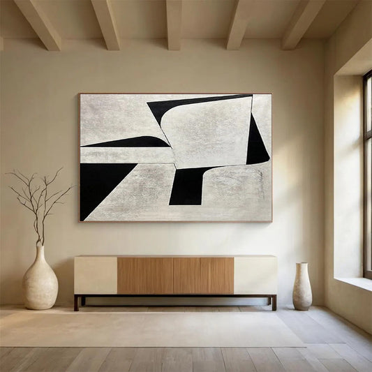 Handmade Art Black & White Geometric Abstract Painting On Canvas HPS117