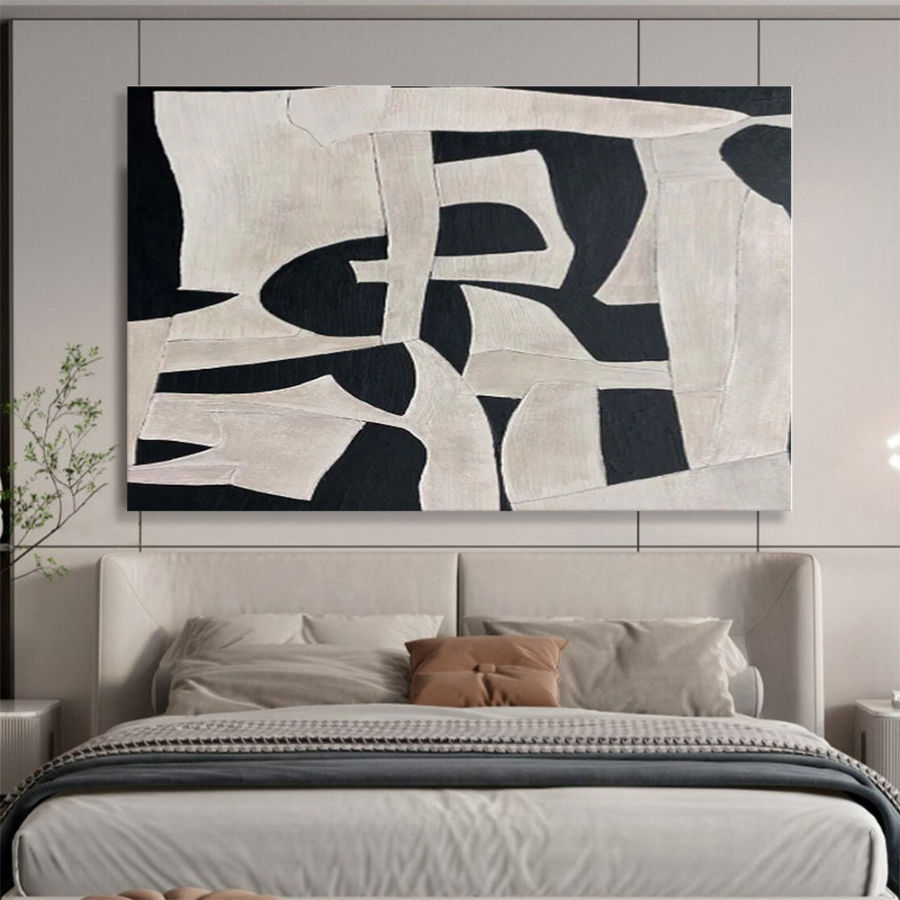 Hand-Painted Black & White Geometric Abstract Art On Canvas HPS031