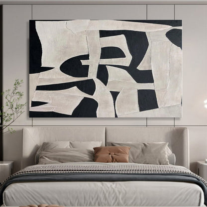 Hand-Painted Black & White Geometric Abstract Art On Canvas HPS031