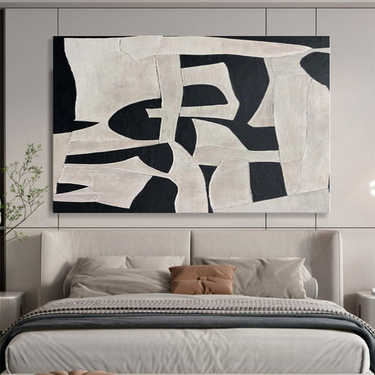 Hand-Painted Black & White Geometric Abstract Art On Canvas HPS031