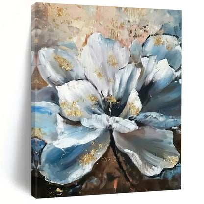 Hand Painted Art Blue and White Floral with Gold Accents Abstract Flower Painting DPS428
