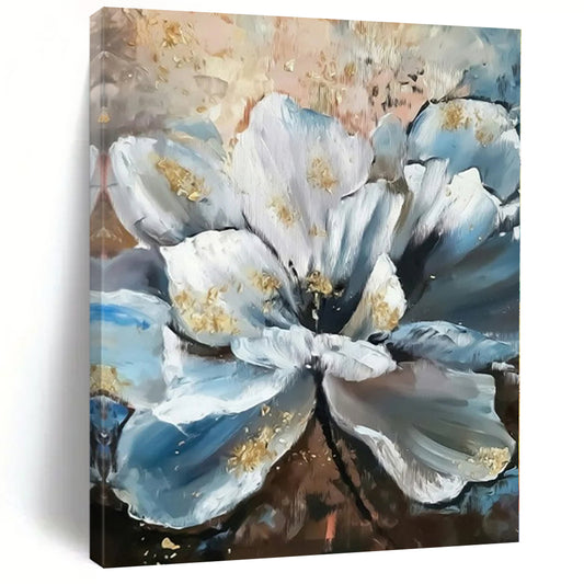 Hand Painted Art Blue and White Floral with Gold Accents Abstract Flower Painting DPS428