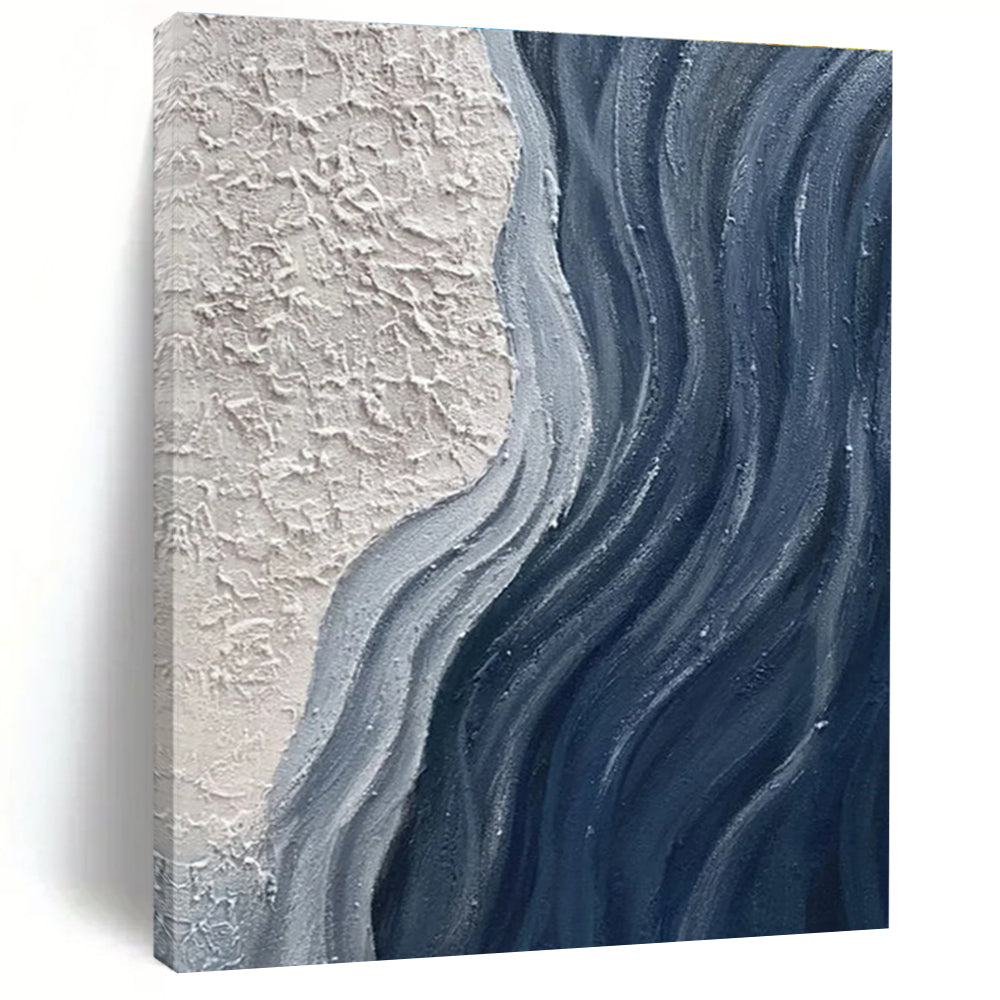 Large Size Beige Navy Textured Abstract Wave Acrylic Art PT444