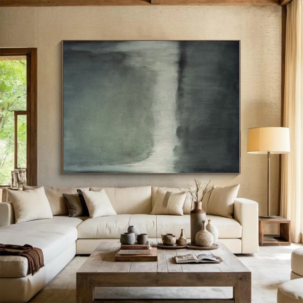 Minimalist Canvas Art Gray and White Abstract Misty Scene, Modern Art Acrylic PT531