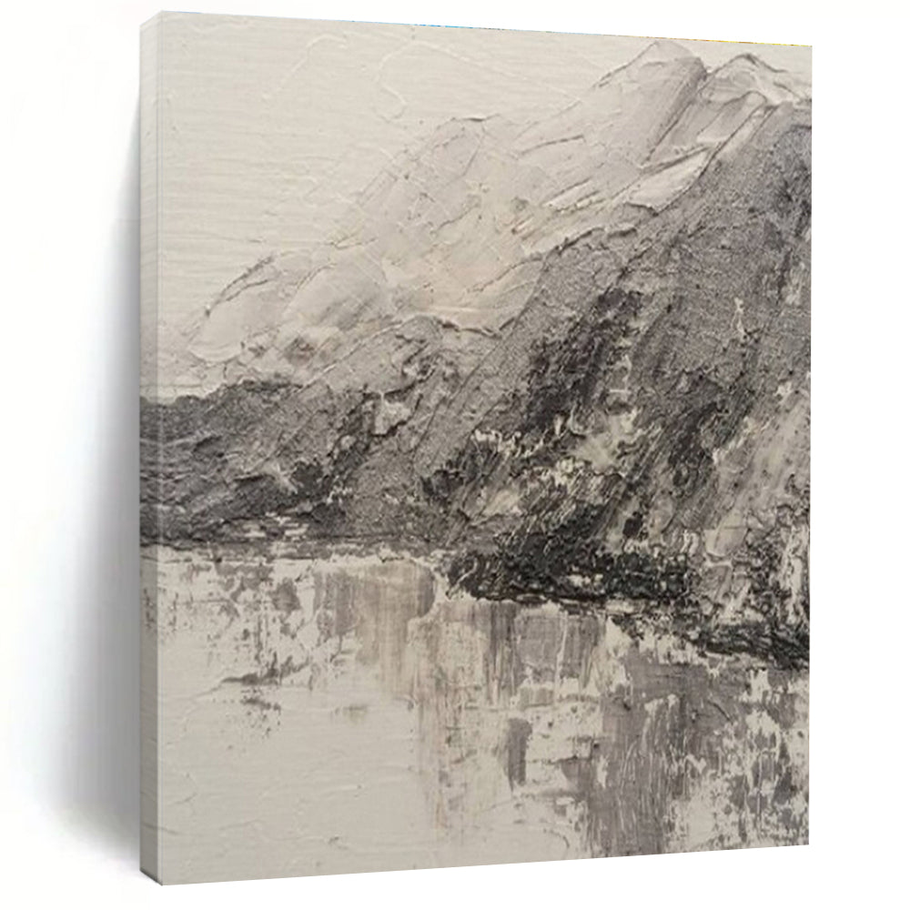 Hand Painting Gray and White Textured Mountain Landscape Abstract Art PT721