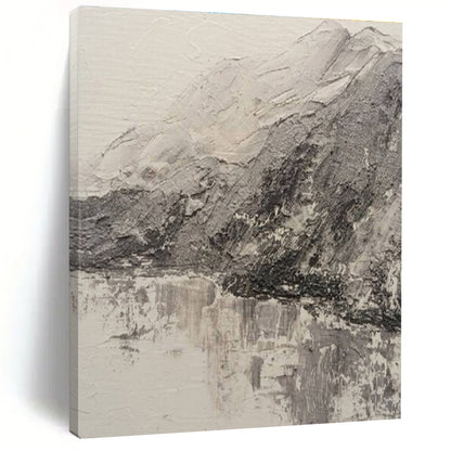 Hand Painting Gray and White Textured Mountain Landscape Abstract Art PT721