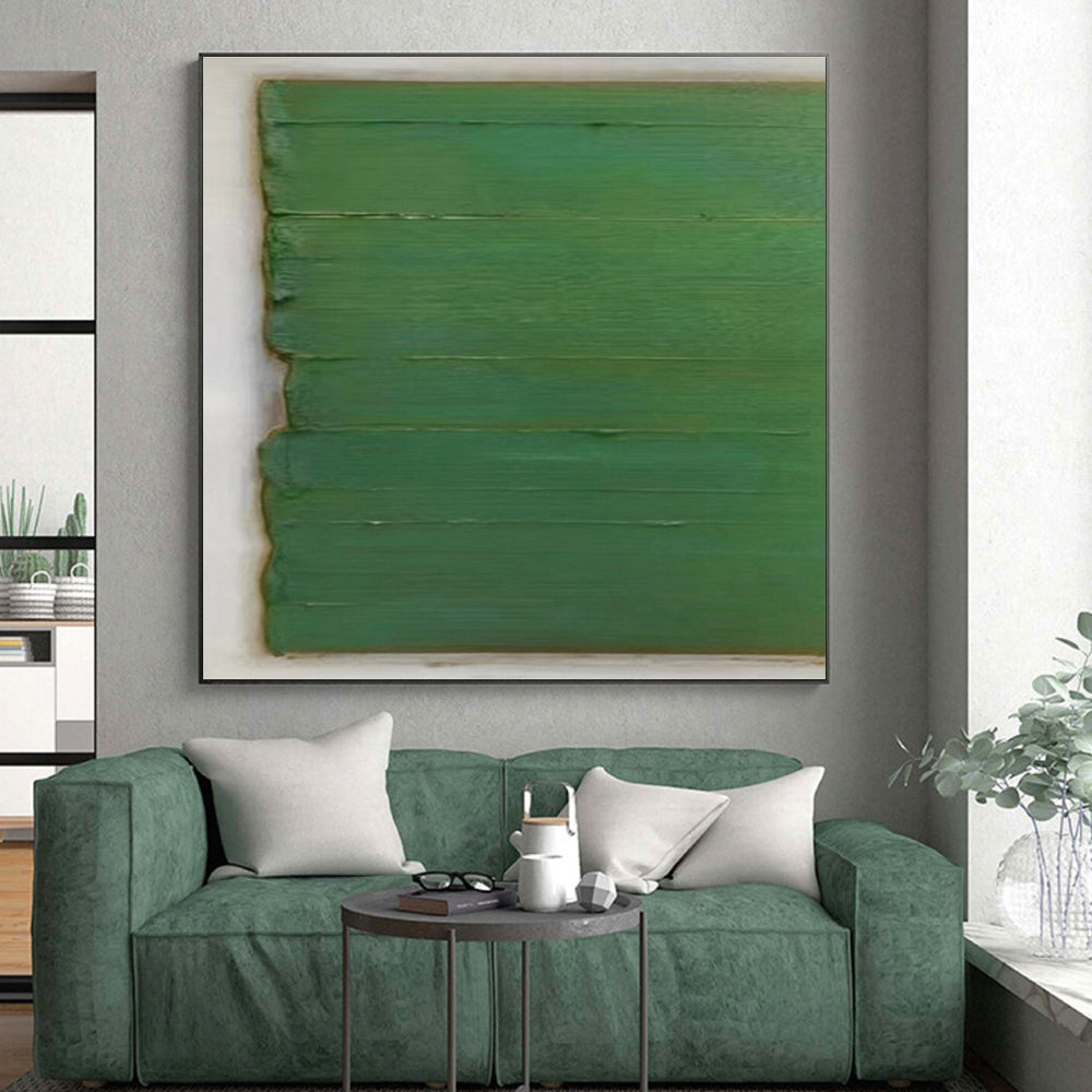 Minimalist Canvas Art Green Textured Abstract Geometric Art PT349