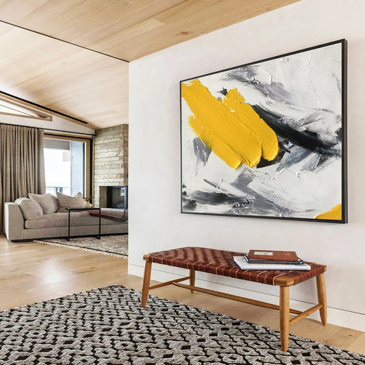 Large Contemporary Wall Art Yellow, Black, and White Textured Abstract Art HPS336