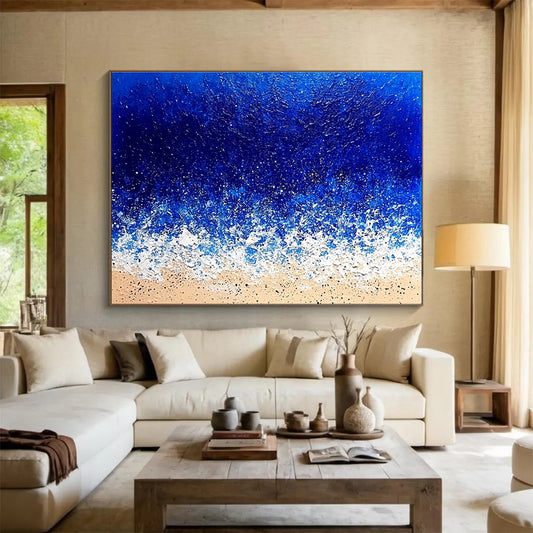 Hand Painted Art Blue, White & Beige Textured Coastal Abstract Painting HPS285