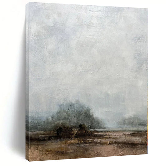 Hand-Painted Gray & Brown Textured Landscape Abstract Painting On Canvas PT081