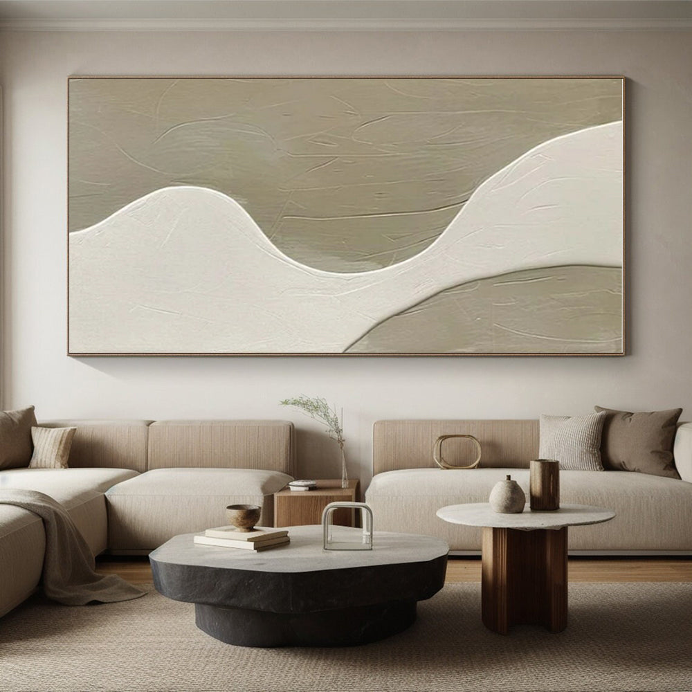 Minimalist Canvas Art Beige and White Curved Abstract Art PT812
