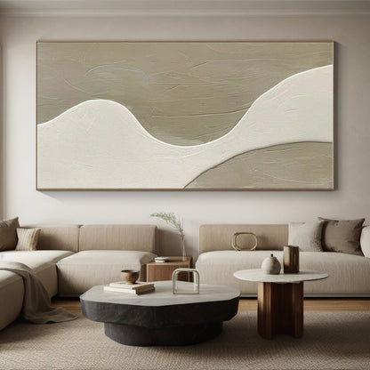 Minimalist Canvas Art Beige and White Curved Abstract Art PT812