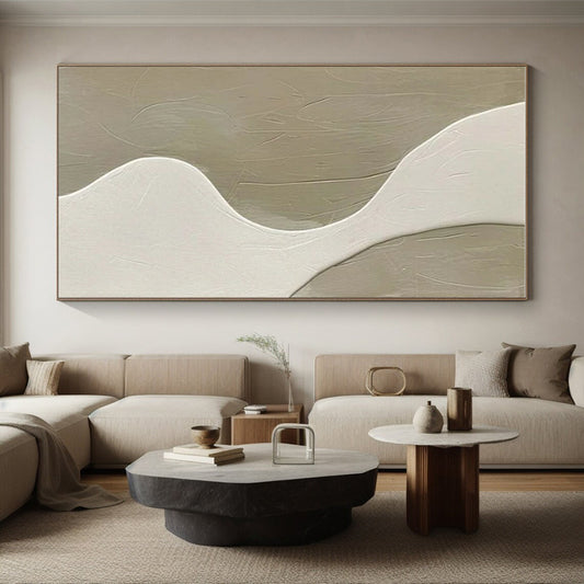 Minimalist Canvas Art Beige and White Curved Abstract Art PT812