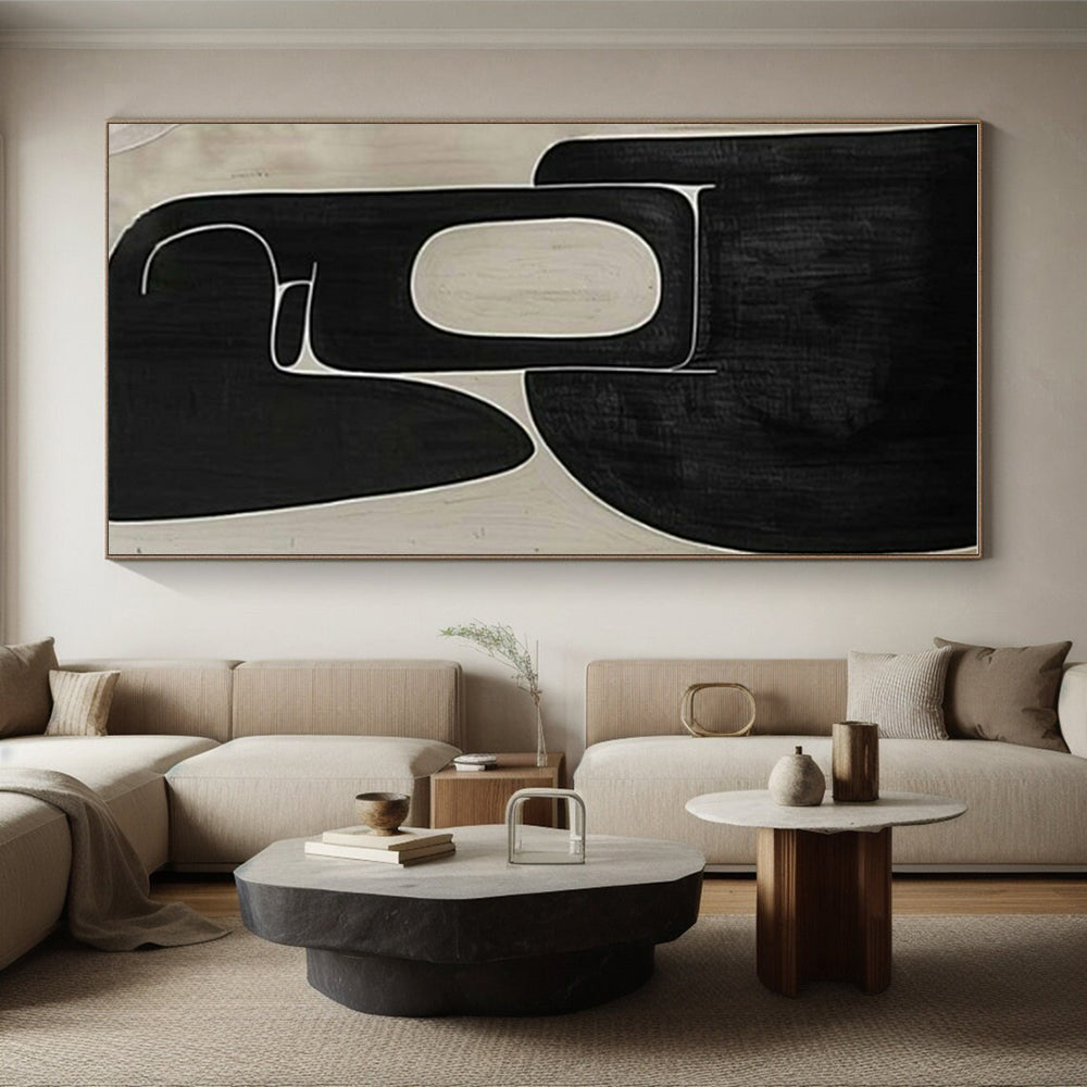 Unique Abstract Art Black and Beige Organic Abstract Art PT683