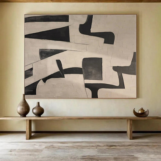 Unique Abstract Art Black & White Geometric Shapes On Canvas HPS028
