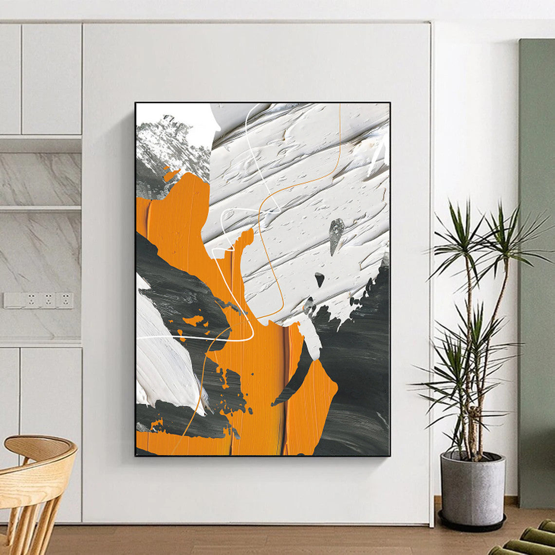 Large Painting In Living Room Orange, Gray & Black Textured Abstract Painting On Canvas PT090