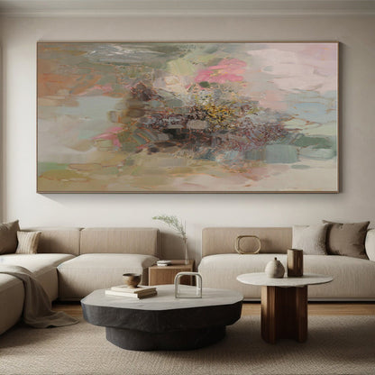 Cool Abstract Paintings Pink, Green, and Beige Floral Abstract Art PT714