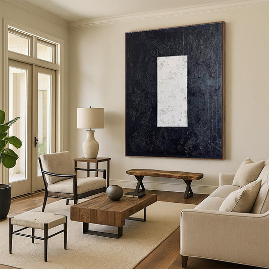 Minimalist Canvas Art Black and White Rectangular Abstract Art PT671