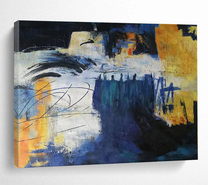 Hand-Painted Blue, Yellow & Black Abstract Urban Scene Art HPS151