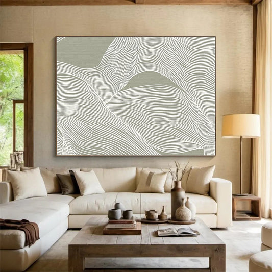 Abstract Canvas Wall Art Large With Gray, White Flowing Line Patterns On Canvas PT192