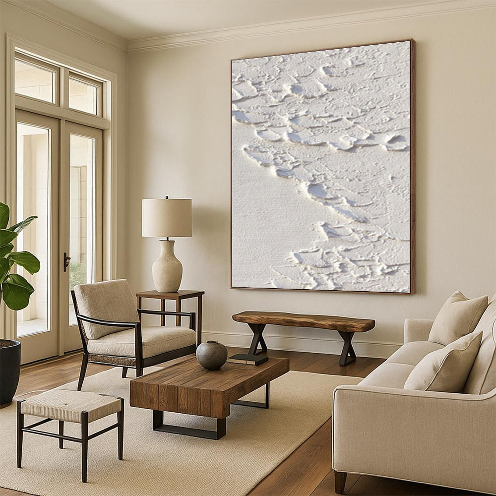 Hand-Painted White Textured Abstract Minimalist Art PT482