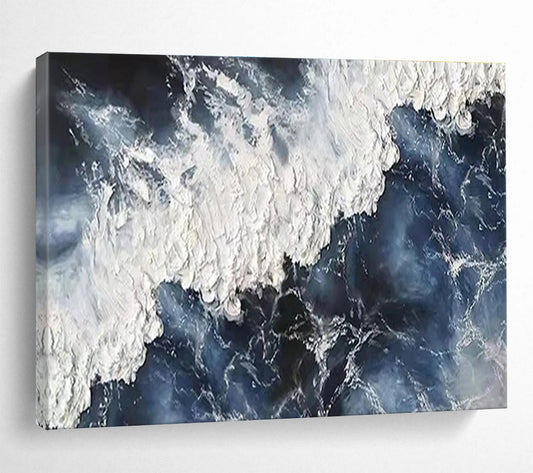 Unique Abstract Art Blue & White Dynamic Wave Acrylic Painting HPS225