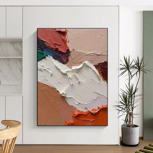 Acrylic Modern Art Paintings in Beige, White, Coral, and Brown Textural Abstract Shapes PT254