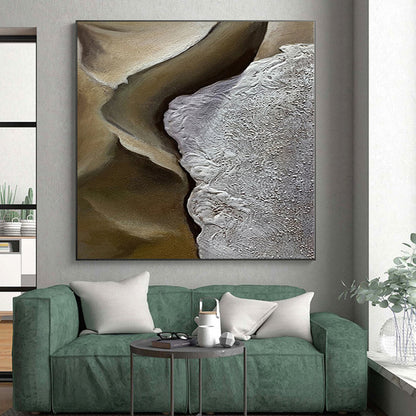 Large Size Abstract Painting with Beige and Gray Textured Forms, Large Painting In Living Room PT008