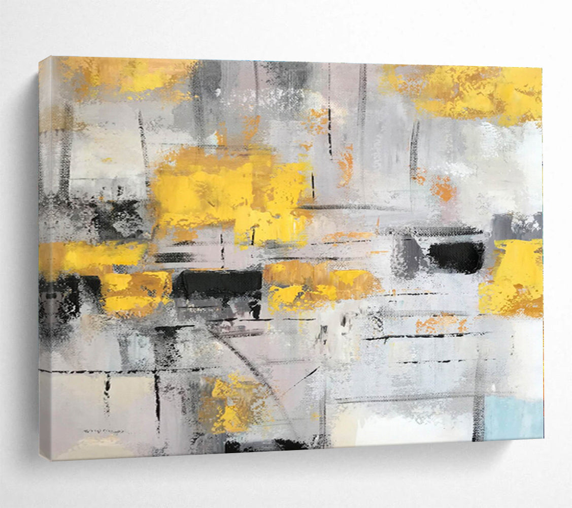 Acrylic Modern Art Paintings Yellow, Gray & Black Urban Abstract Painting On Canvas HPS074