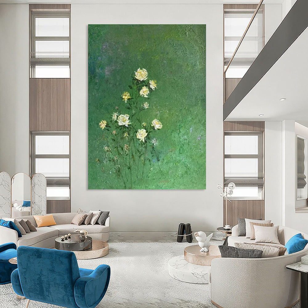 Hand-Painted Green & Yellow Floral Abstract, Paintings For House DPS504