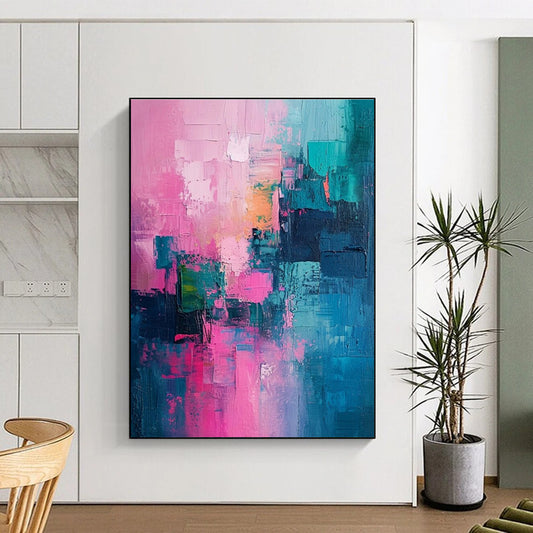 Cool Abstract Paintings Pink, Teal, and Blue Geometric Abstract Art PT656