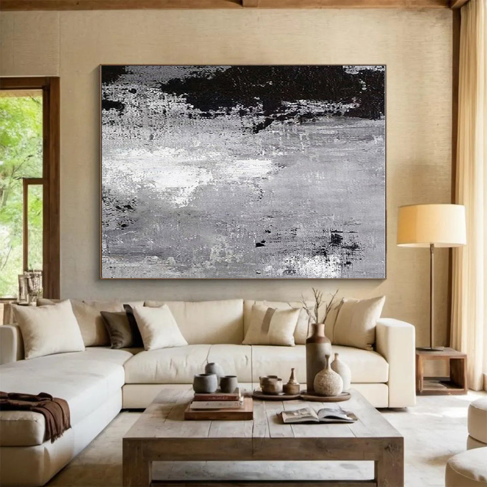 Cool Abstract Paintings Black, Gray, and White Textured Abstract Art PT705