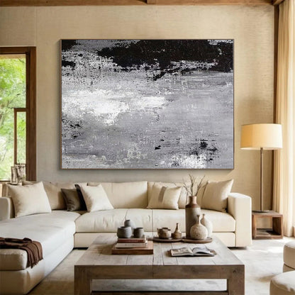 Cool Abstract Paintings Black, Gray, and White Textured Abstract Art PT705